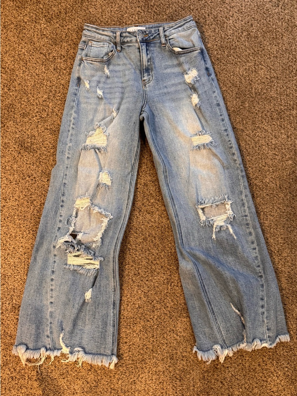 Light Wash Distressed Wide Leg Jeans - Women